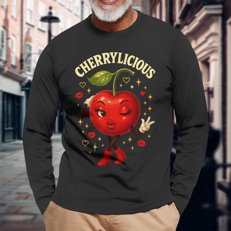 Cherrylicious キュート チェリー さくらんぼ おもしろフルーツ 長袖Tシャツ 高齢者への贈り物