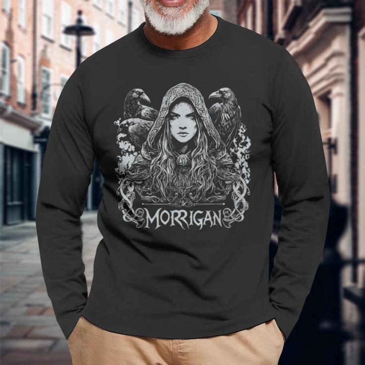 Dark Goddess The Morrigan ケルト女神 ダークペイガンレイヴン 長袖Tシャツ 高齢者への贈り物
