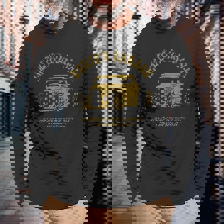 David's Garage Hotrod クラシックカーデザイン 長袖tシャツ 長袖Tシャツ 高齢者への贈り物