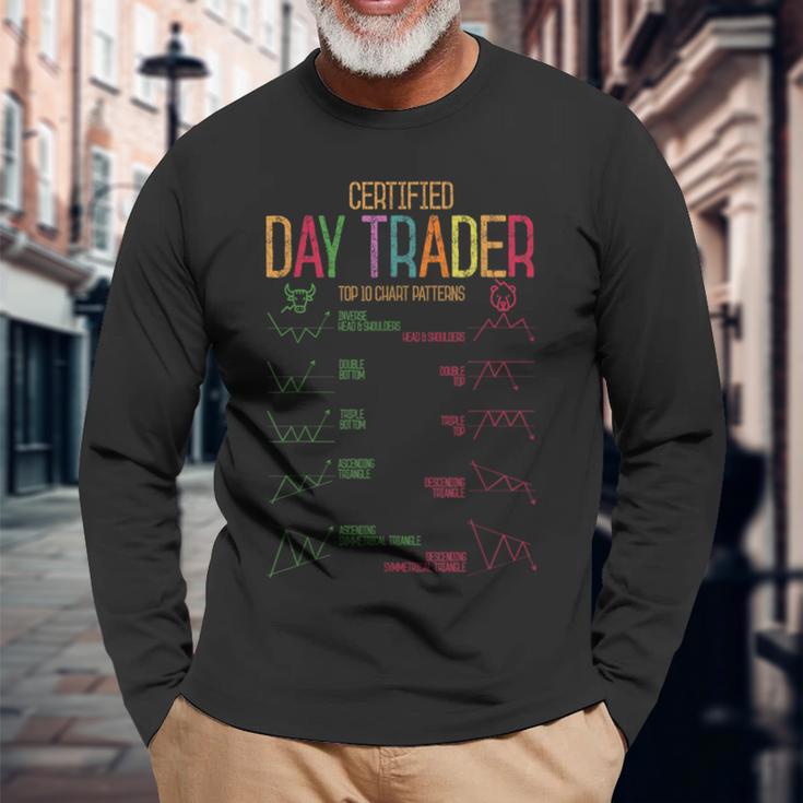 Day Trader スイングトレーディング ストック投資家 フォレックス チャートパターン 長袖Tシャツ 高齢者への贈り物