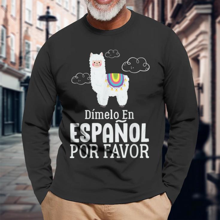 Dimelo En Espanol Por Favor 面白い スペイン語 長袖Tシャツ 高齢者への贈り物
