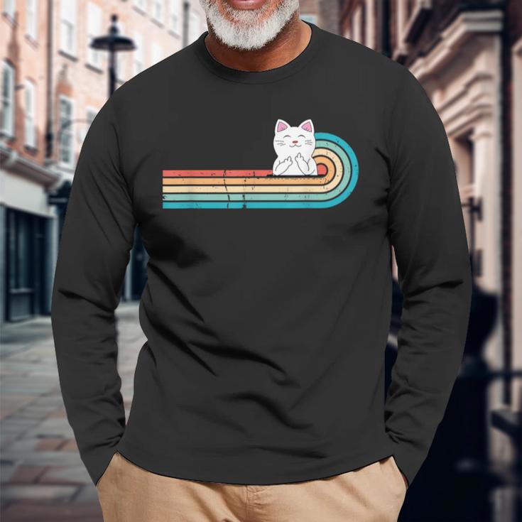 I Do What I Want ファニーキャット 中指 胸ポケット レトロ 長袖Tシャツ 高齢者への贈り物