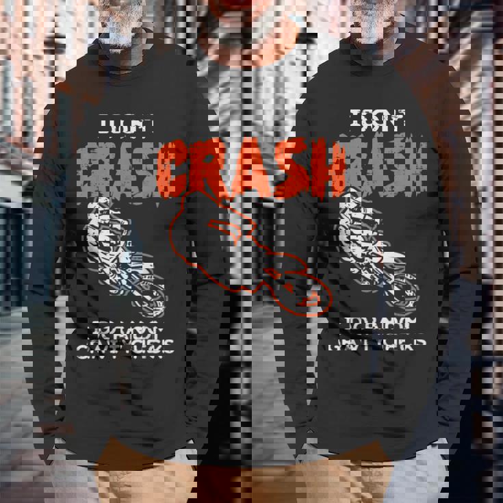 I Dont Crash ダートバイク 面白い モトクロス バイカー メンズ レディース キッズ 長袖Tシャツ 高齢者への贈り物