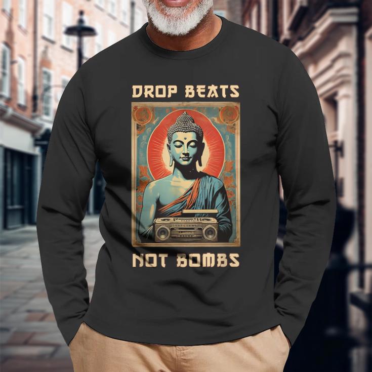 Drop Beats Not Bombs 反戦仏平和 長袖Tシャツ 高齢者への贈り物
