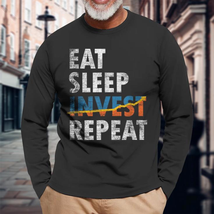 Eatleep Invest Repeat Investment Trading 長袖Tシャツ 高齢者への贈り物