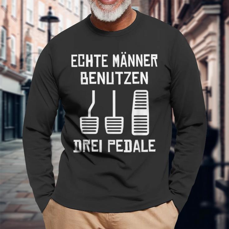 Echte Männer Benutzen Drei ペデール 旧車 手動運転 長袖Tシャツ 高齢者への贈り物