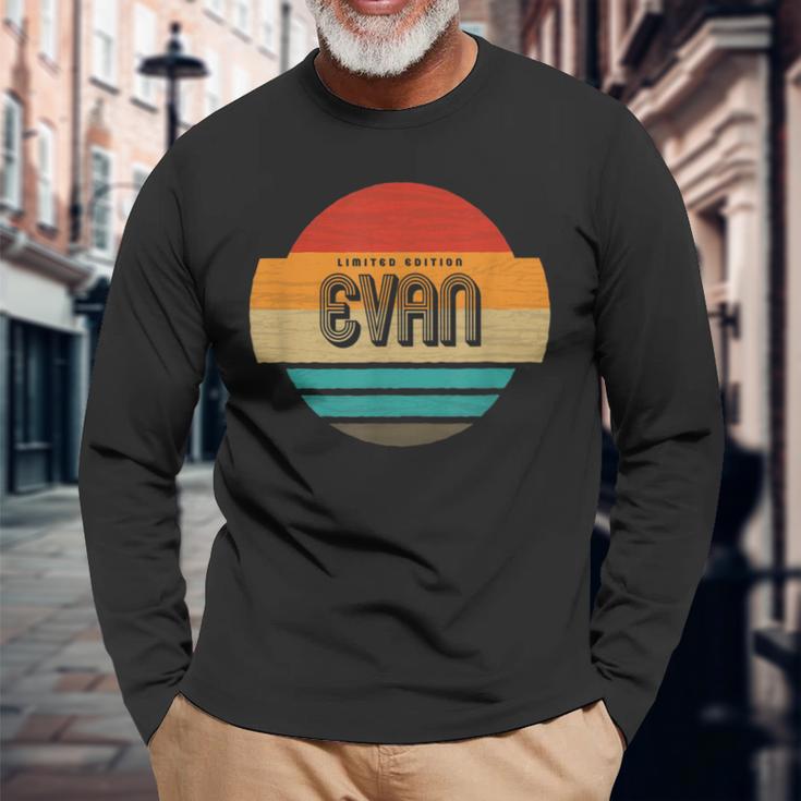 メンズ Evan 名称 レトロ・ヴィンテージ・サンセット 限定版 長袖Tシャツ 高齢者への贈り物