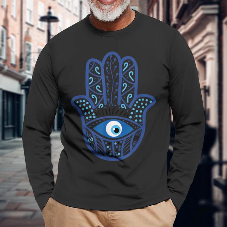 Evil Eye Artwork Hamasa Good Luck Hand Of Fatima Hipster 長袖Tシャツ 高齢者への贈り物