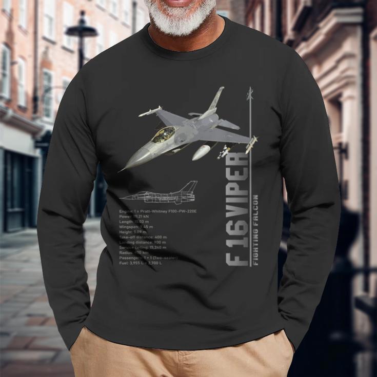 F-16 バイパー ファイティング ファルコン ジェット戦闘機仕様 長袖Tシャツ 高齢者への贈り物
