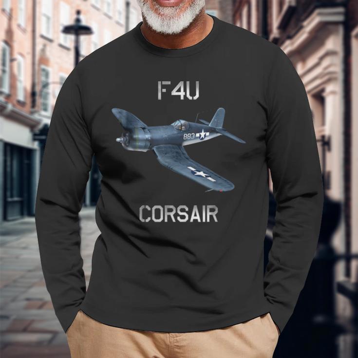 F4u コルセア ヴィンテージ Us Ww2 ウォーバード戦闘機 長袖Tシャツ 高齢者への贈り物