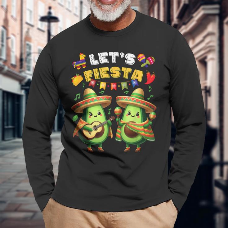 Lets Fiesta 5 De Mayo ポンチョ アボカド メキシカン パーティー メンズ レディース 長袖Tシャツ 高齢者への贈り物