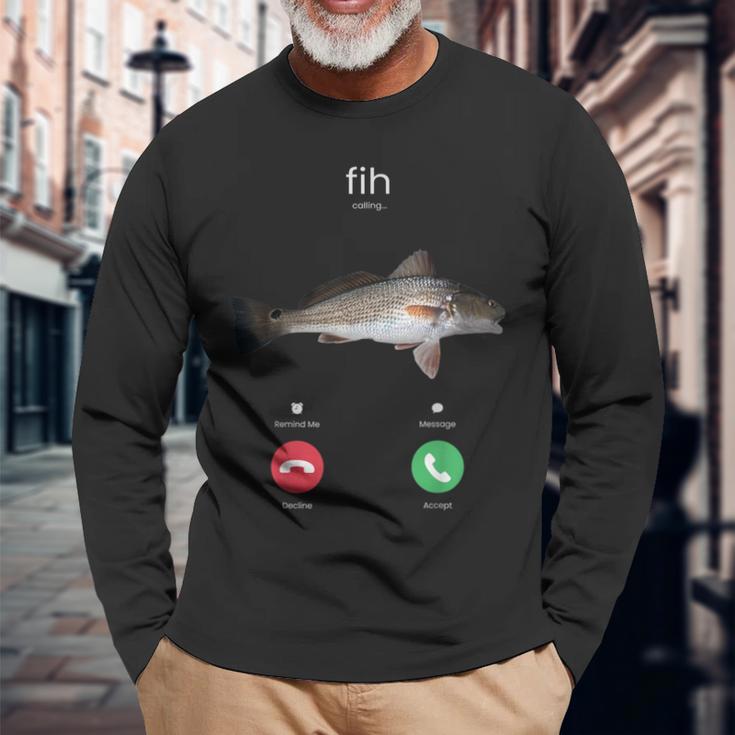 Fih Calling スペルミスフィッシュ 電話を受け入れる 魚 長袖Tシャツ 高齢者への贈り物