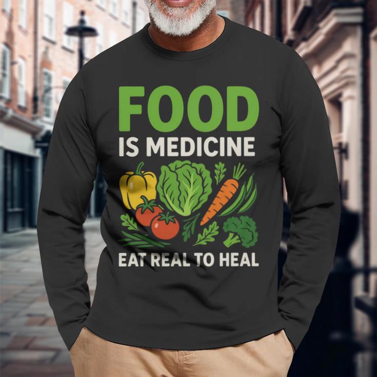 Food Is Medicineの栄養士、自然療法医栄養士へのギフト 長袖tシャツ 長袖Tシャツ 高齢者への贈り物