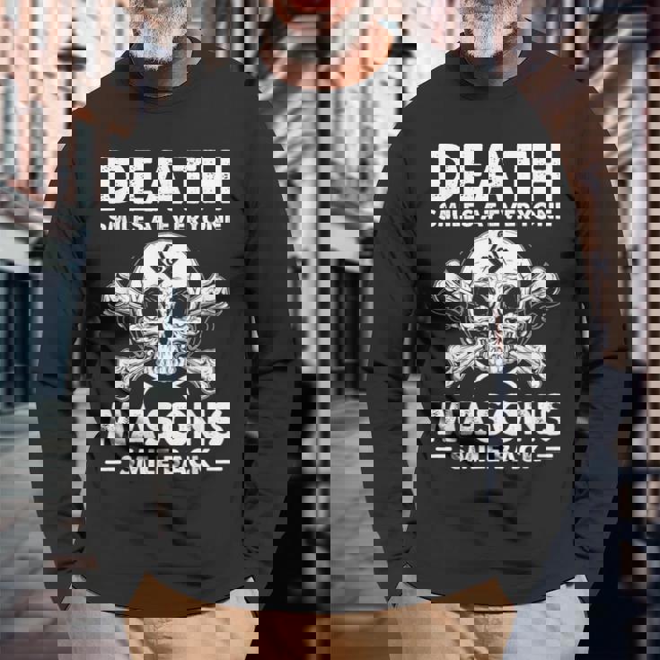 Freemasonkull Quote Deathmiles Mason ユーモア フリーメイソン 長袖Tシャツ 高齢者への贈り物