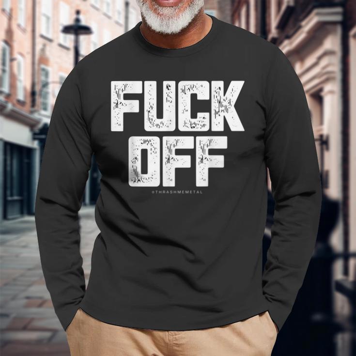メンズ Fuck Off Thrash メタル 長袖Tシャツ 高齢者への贈り物