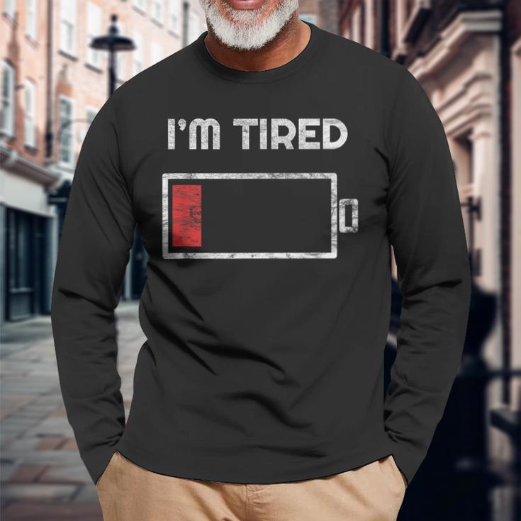 I'm Tired Low Battery 空の電話シンボル 長袖Tシャツ 高齢者への贈り物