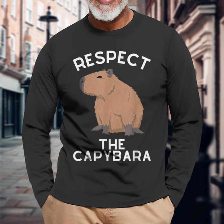 Respect The Capybara げっ歯類好き カピバラ アニマルジョーク 長袖Tシャツ 高齢者への贈り物