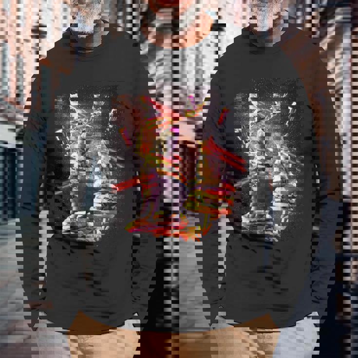 Galaxy Laser Cat On Burger -Pace Cheeseburger Cats 長袖Tシャツ 高齢者への贈り物