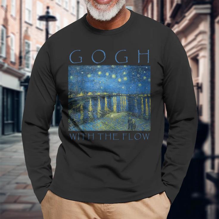 Gogh With The Flow 星月夜 ゴッホの絵画 長袖Tシャツ 高齢者への贈り物