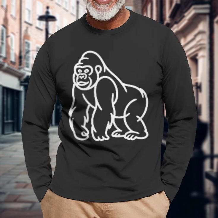 Gorilla ミニマリスト バッジ パッチライン アート 動物 長袖Tシャツ 高齢者への贈り物
