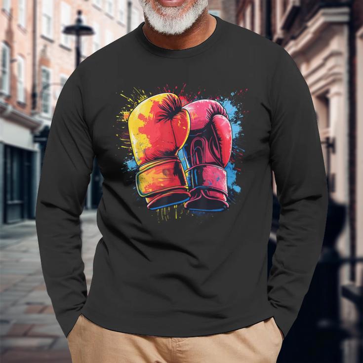 Guantes De Boxeo Pintados De Colores En Boxeo Artístico Camiseta de manga larga Regalos para ancianos