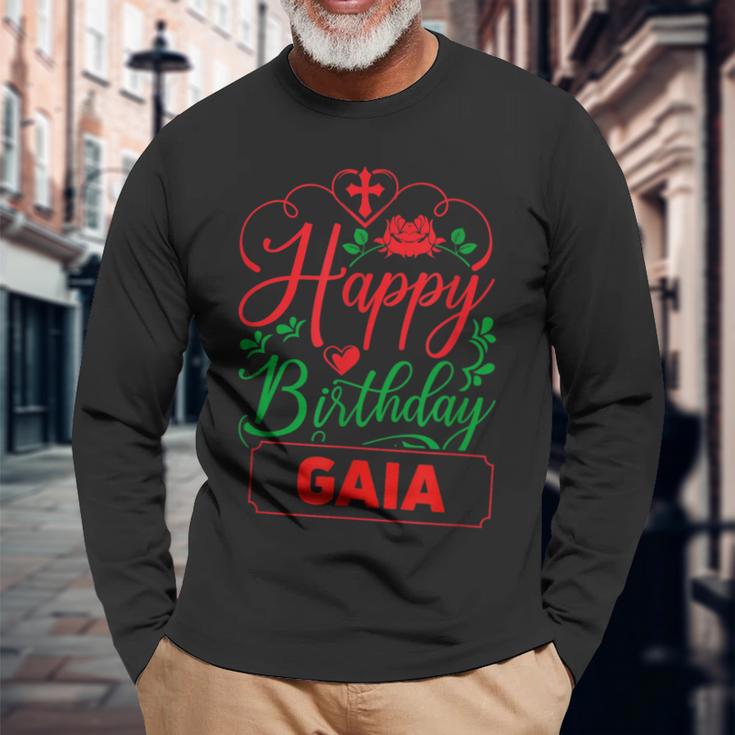 Happy Birthday Gaia かわいいクリスマスガイア 長袖Tシャツ 高齢者への贈り物