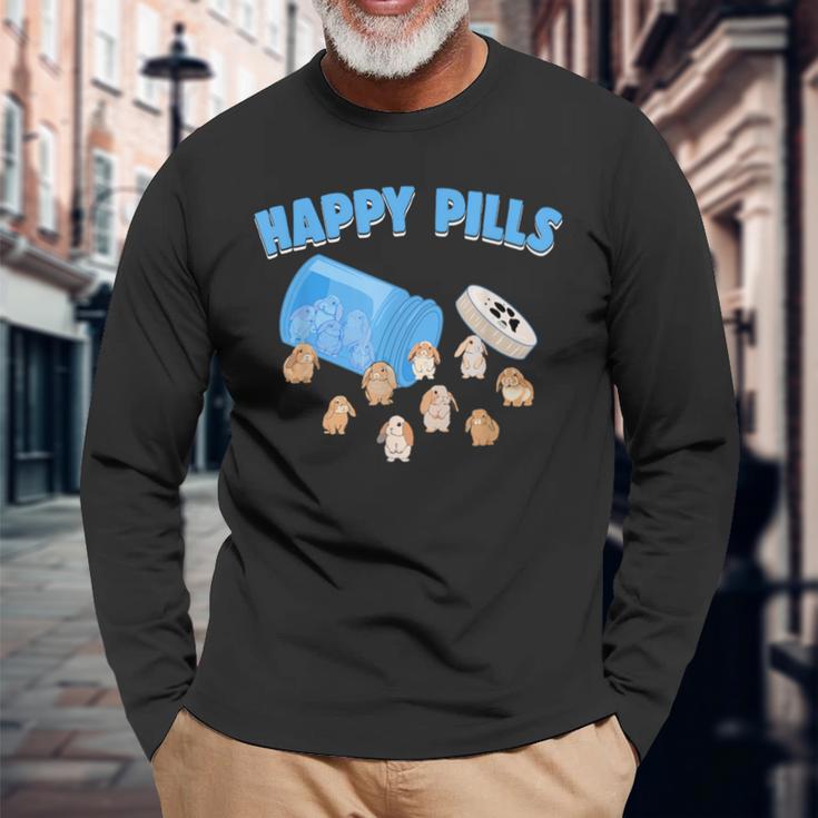 Happy Pills うさぎ 面白い ホーランドロップ バニー 恋人 ユーモア 長袖Tシャツ 高齢者への贈り物