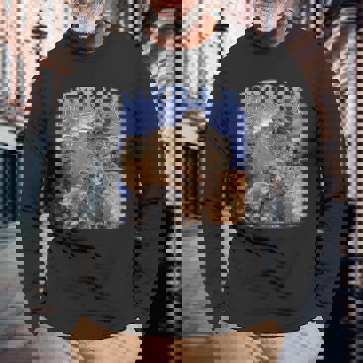 Hyrax Fire Meme Animal Lover ユーモア ロック ハイラックス 長袖Tシャツ 高齢者への贈り物