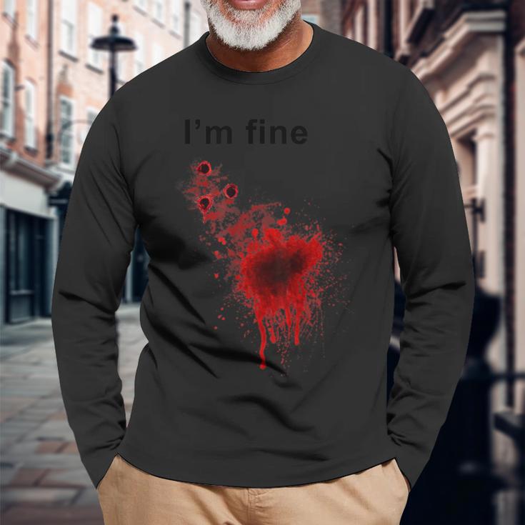I'm Finearcastic ハロウィン 映画ホラー ゾンビ ファニー ブラッド 長袖Tシャツ 高齢者への贈り物