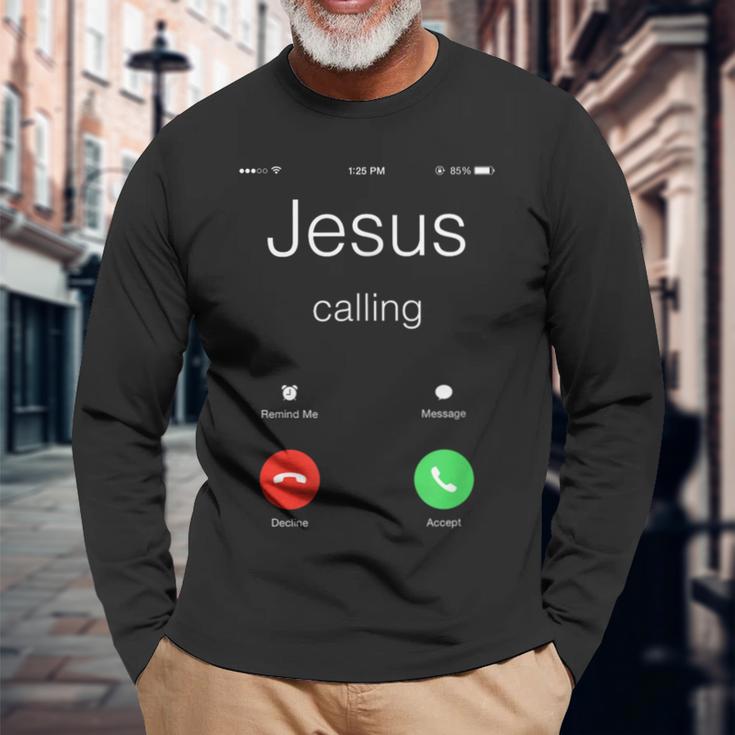 Jesus Calling Jesus Phone クリスチャンtシャツ 長袖Tシャツ 高齢者への贈り物