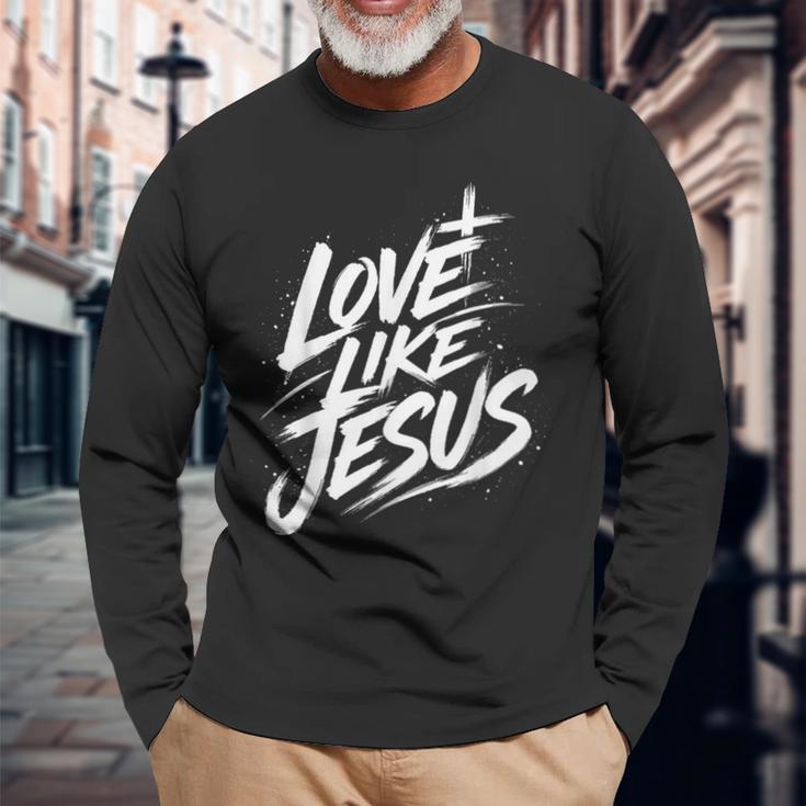 Jesus Love Like Jesus 十字架 クリスチャン 長袖Tシャツ 高齢者への贈り物