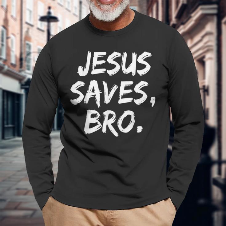 Jesusaves Bro クリスチャン 信者 信仰 神 宗教 長袖Tシャツ 高齢者への贈り物