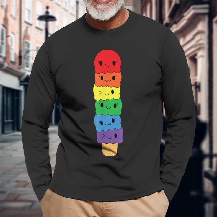 Kawaii Gay アイスクリーム Lgbt プライド レインボー プライド 月間 長袖Tシャツ 高齢者への贈り物