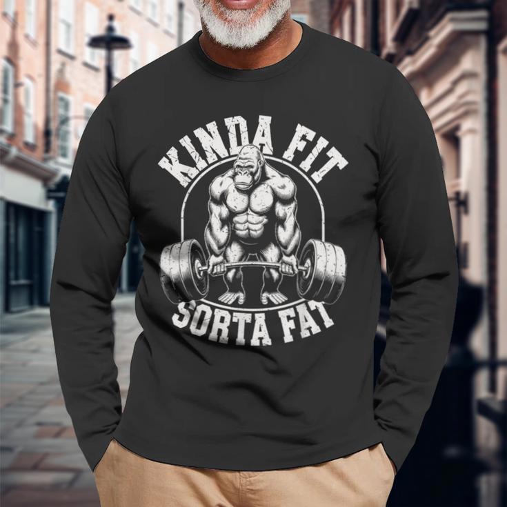 Kinda Fitorta Fat Gorilla 面白いワークアウトジムウェイトリフティング 長袖Tシャツ 高齢者への贈り物