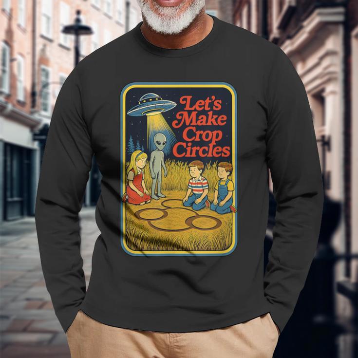 Let's Make Crop Circles 面白い レトロ ヴィンテージ エイリアン Ufo 長袖Tシャツ 高齢者への贈り物