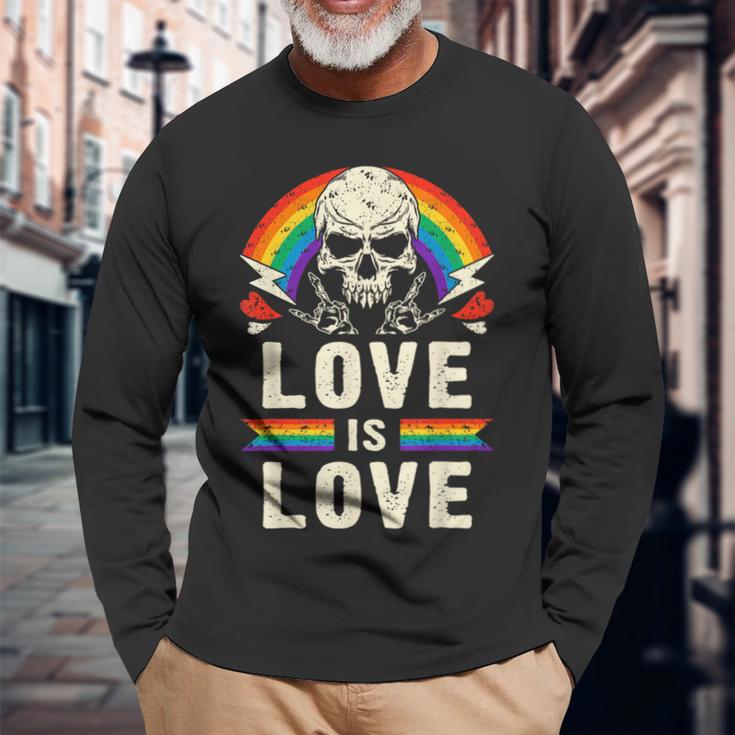 Lgbtプライド、レインボー、ハードギター音楽 長袖Tシャツ 高齢者への贈り物