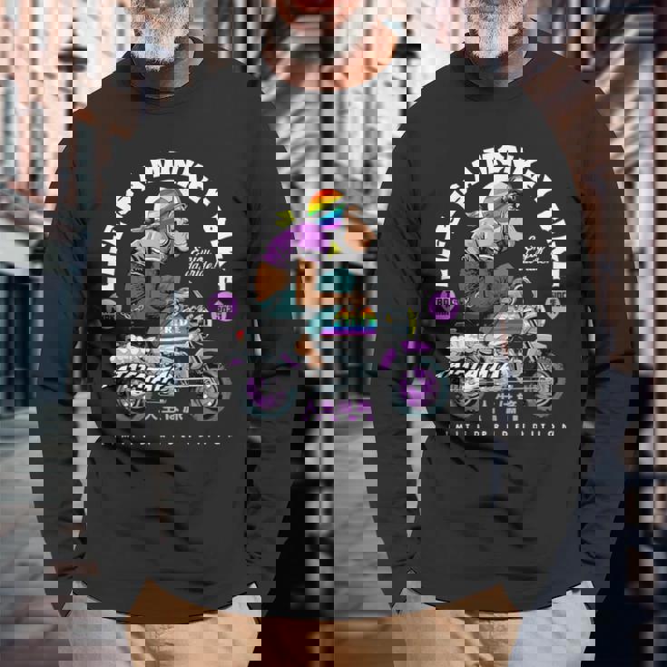 Life Is A Monkey Bike Fun ビンテージ バイカー プライドエディション 長袖Tシャツ 高齢者への贈り物