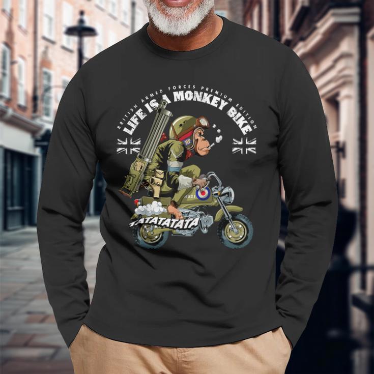 Life Is A Monkey Bike 英国軍 ヴィンテージエディション 長袖Tシャツ 高齢者への贈り物
