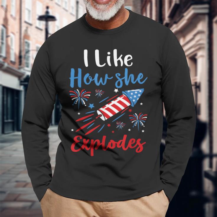 I Likehe Explodes Fireworks 4Th Of July カップル 長袖Tシャツ 高齢者への贈り物