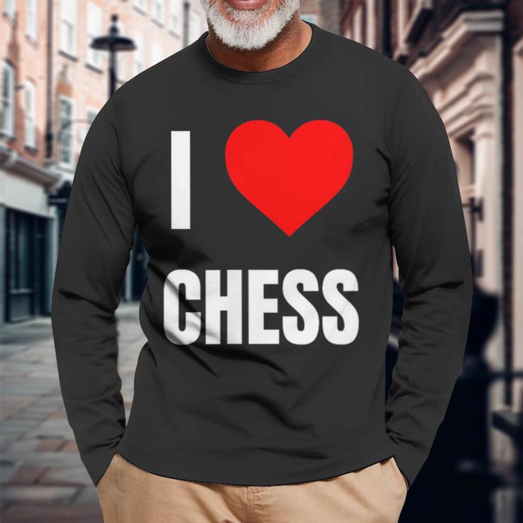 I Love Chess ハートギフト メンズ レディース キッズ アパレル 服 長袖Tシャツ 高齢者への贈り物