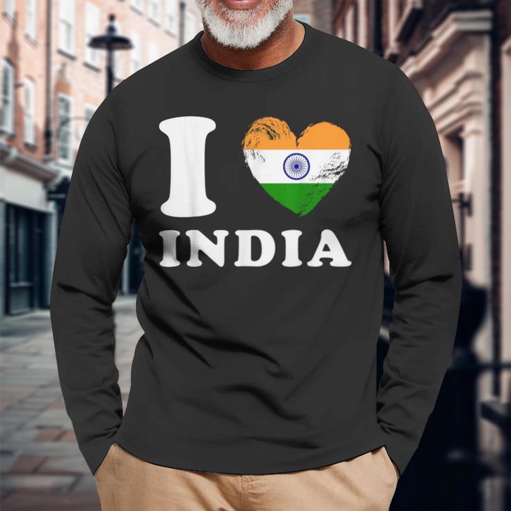 I Love India ハートフラッグインド 長袖Tシャツ 高齢者への贈り物