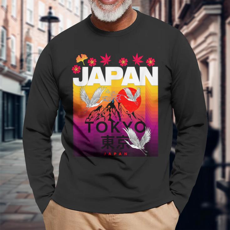 I Love Japan Culture Cool Japanunset Red-Crowned Crane 長袖Tシャツ 高齢者への贈り物