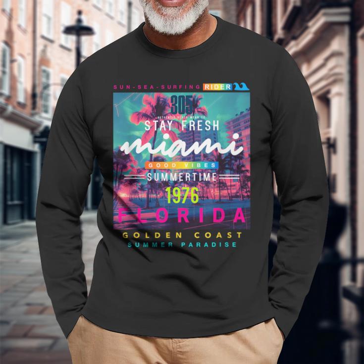 I Love Miami & Miami Loves Me Cool Miami Illustration 長袖Tシャツ 高齢者への贈り物