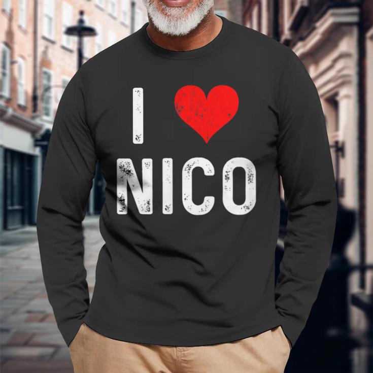 I Love Nico ハート アンティーク調 長袖Tシャツ 高齢者への贈り物