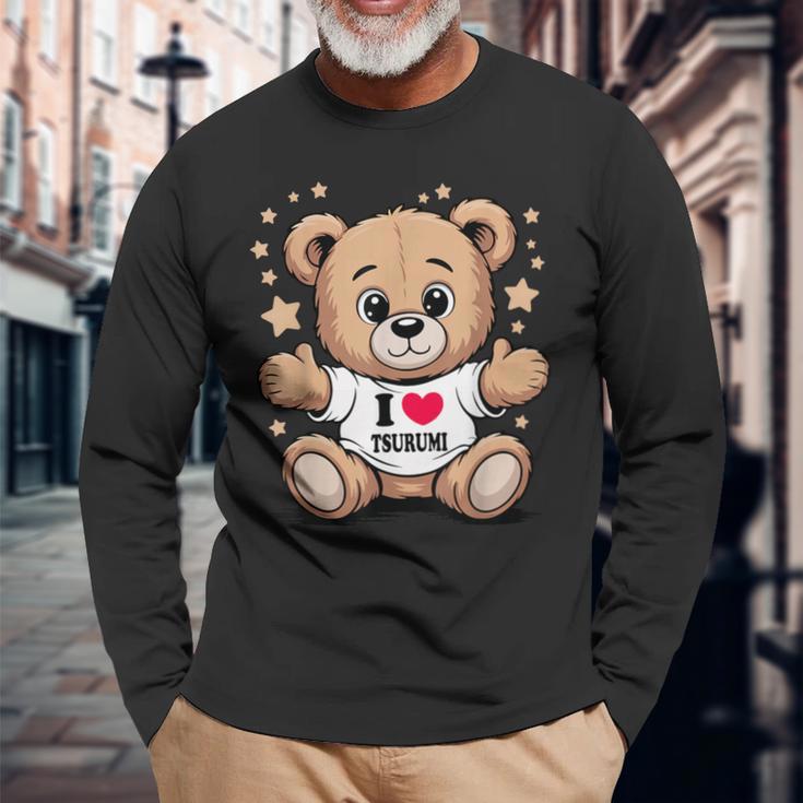 I Love Tsurumi Teddy Bear 鶴見テディベアが大好き 長袖Tシャツ 高齢者への贈り物