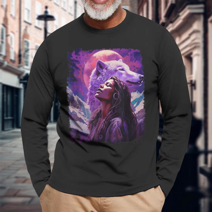 I Love Wolves ビンテージ ネイティブアメリカン 長袖Tシャツ 高齢者への贈り物