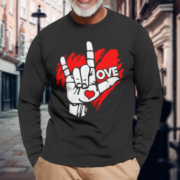 I Love You 手話 Asl Peak Languages 長袖Tシャツ 高齢者への贈り物