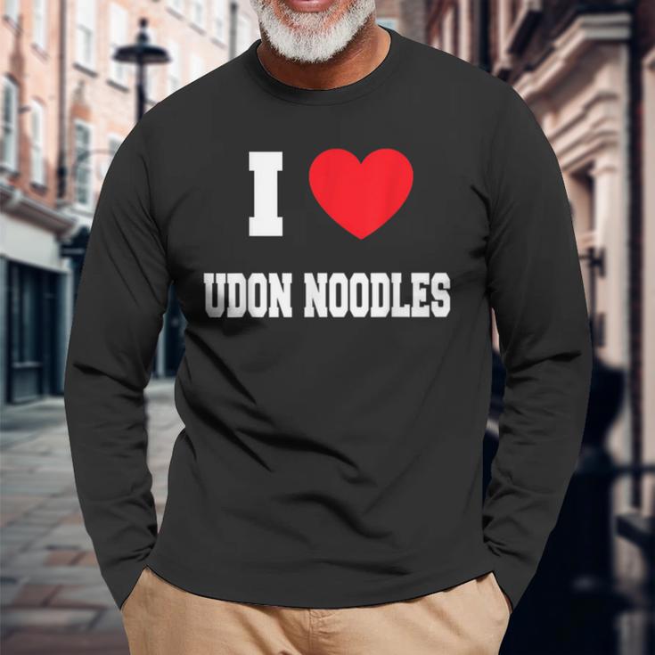 I Love うどん麺 長袖Tシャツ 高齢者への贈り物