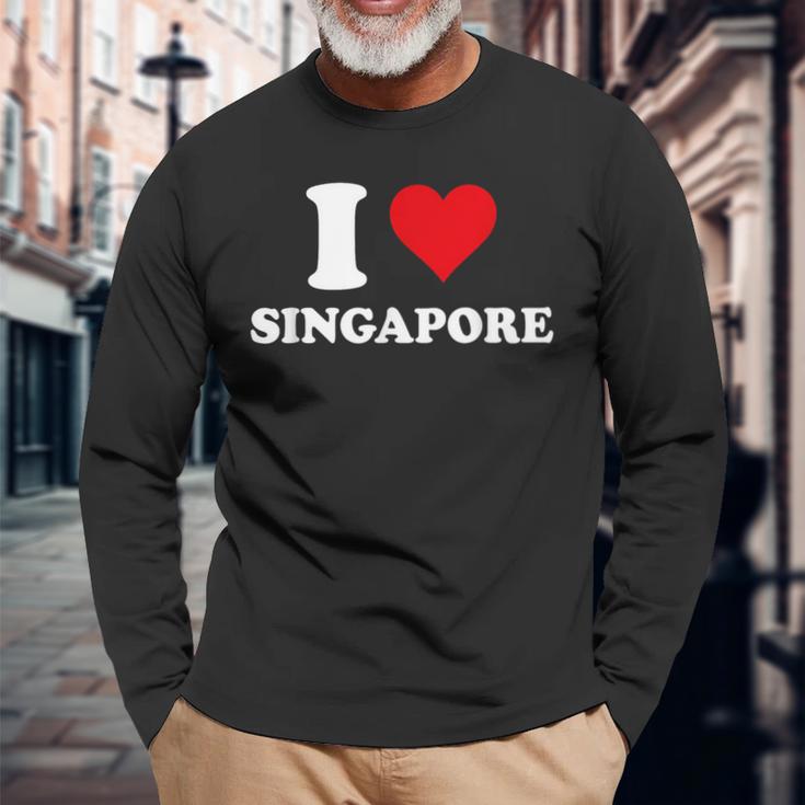 I Loveingapore Heart シンガポールギフト 長袖Tシャツ 高齢者への贈り物