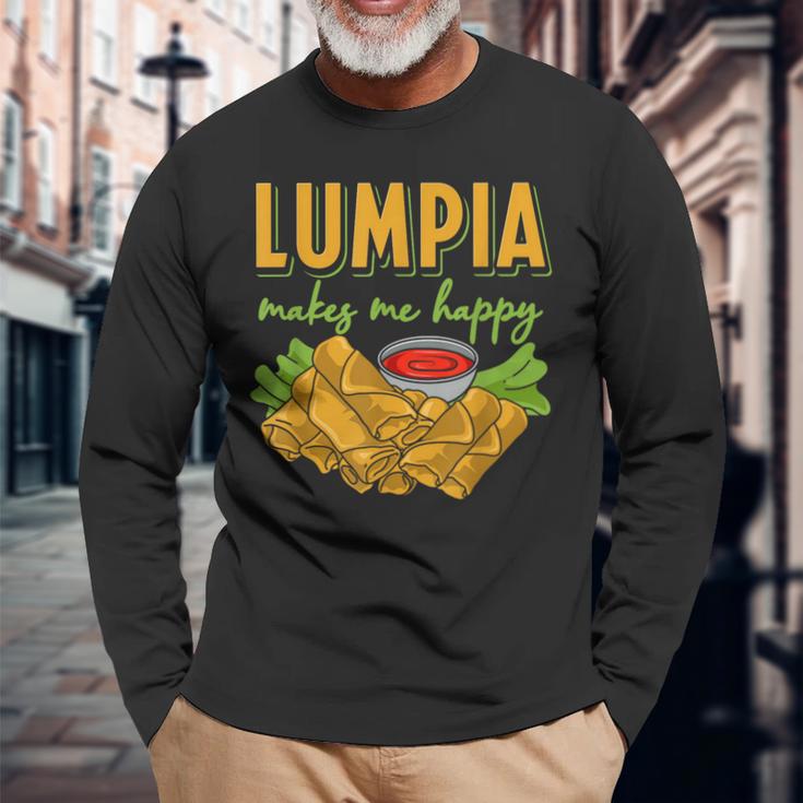 Lumpia Makes Me Happyルンピアは私を幸せにする フィリピンの春巻き 料理 食べ物 長袖Tシャツ 高齢者への贈り物